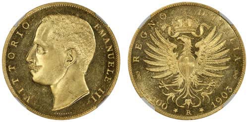 monete rare 100 Lire d'Oro del 1903