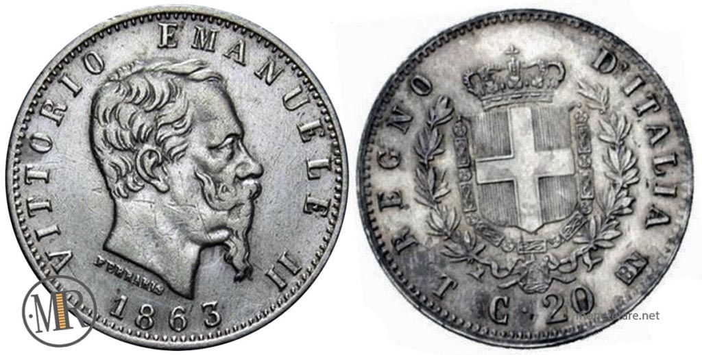 20 Centesimi 1863 Stemma Vittorio Emanuele II