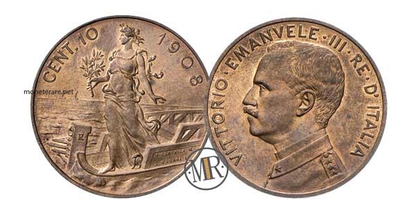 10 Centesimi Su Prora 1908 Vittorio Emanuele III