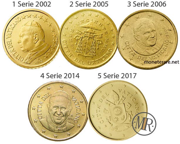 50 centesimi di euro città del vaticano le 5 serie