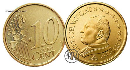 10 Centesimi Euro Vaticano Papa Giovanni Paolo II 2002