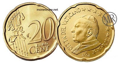20 Centesimi Euro città del vaticano papa giovanni paolo II 2002