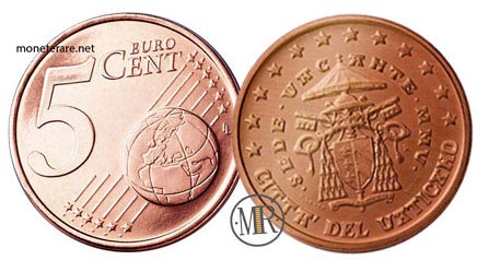 5 Centesimi di Euro Vaticano Cardinale Camerlengo 2005