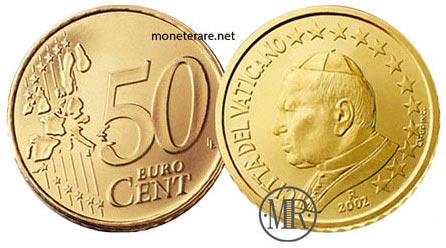 50 Centesimi Euro Vaticano Papa Giovanni Paolo II 2002
