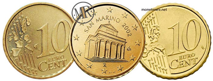 10 Centesimi di Euro  della repubblica di  San Marino Prima e Seconda Serie