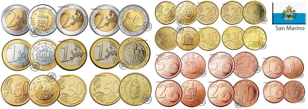 Tutte le monete divisionali di Euro della repubblica di  San Marino