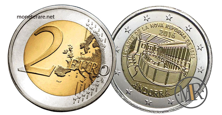 Due Euro Commemorative dell'Andorra  2016 Nuova Riforma