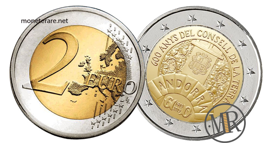 Due Euro Commemorative dell'Andorra 2019 Consell de la Terra