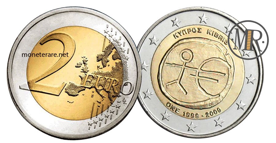 2 Euro Commemorativi Cipro 2009 Unione Economica Monetaria