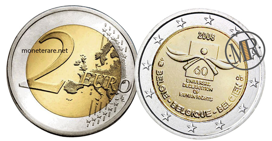 2 Euro Commemorativi Belgio 2008 Diritti Umani