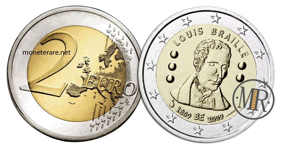 2 Euro Commemorativi Belgio 2009 Louis Braille