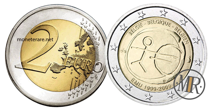 2 Euro Commemorativi Belgio 2009 Unione Economica Monetaria