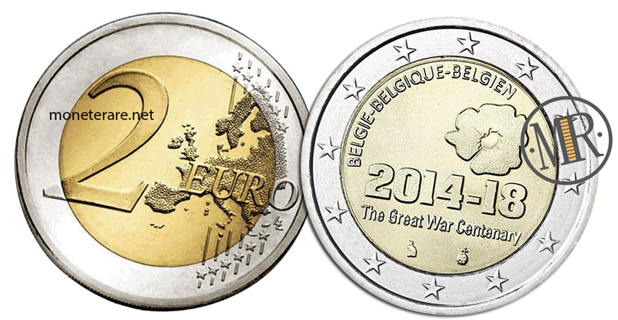 2 Euro Belgio 2014 Commemorativi Prima Guerra Mondiale