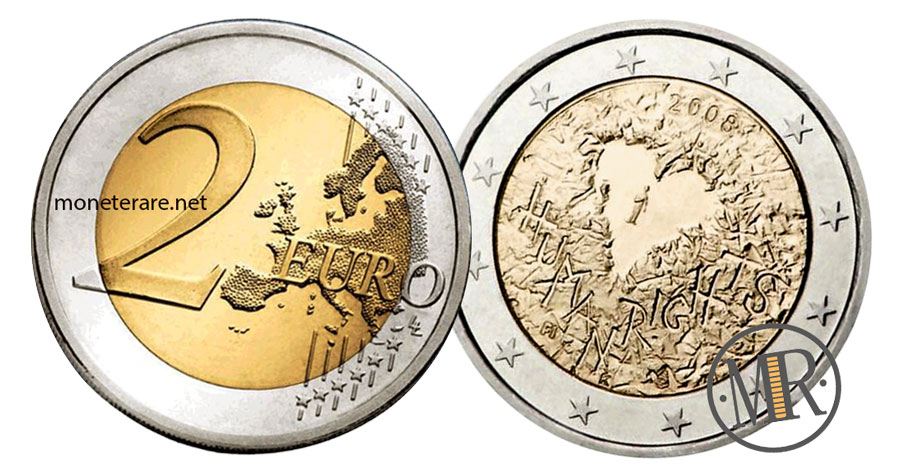 2 Euro Commemorativi Finlandia 2008 - Dichiarazione Diritti Umani 