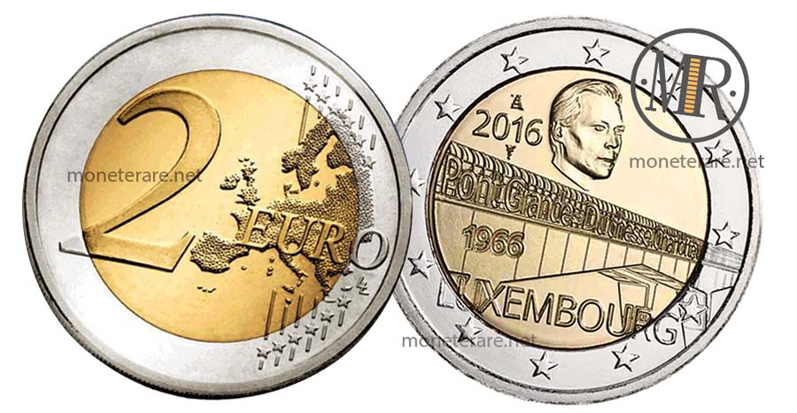 moneta da 2 Euro Commemorativi 2016 Lussemburgo  del Ponte di Charlotte (Prima Versione) (Luxembourg - Letzebuerg)