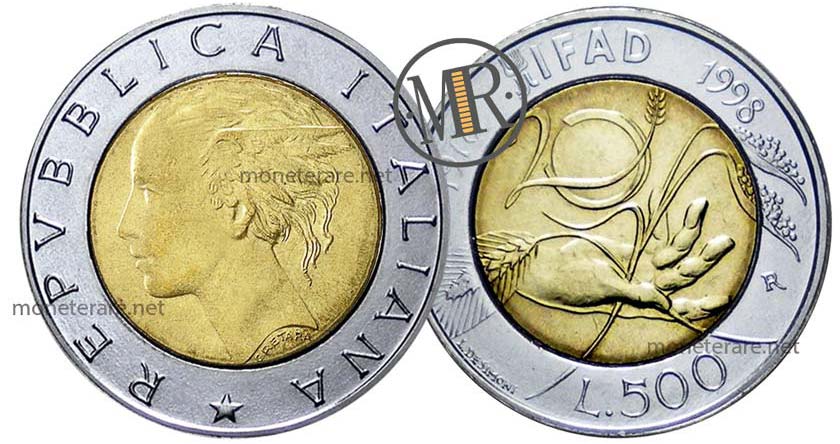 500 Lire Bimetalliche Italiane IFAD 1998