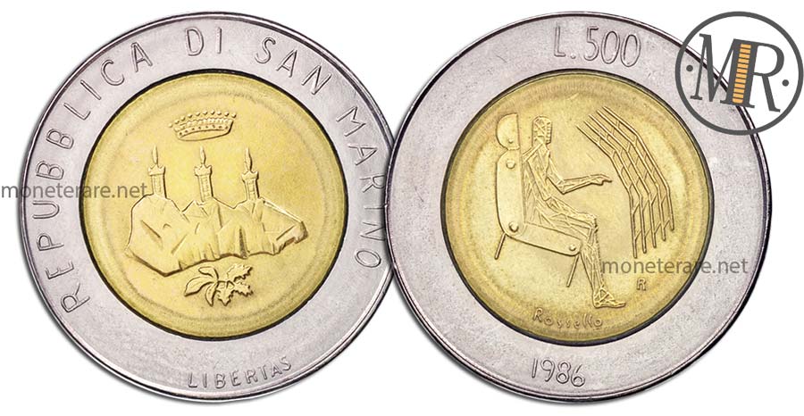 500 Lire Bimetalliche San Marino 1986 Uomo e Macchina
