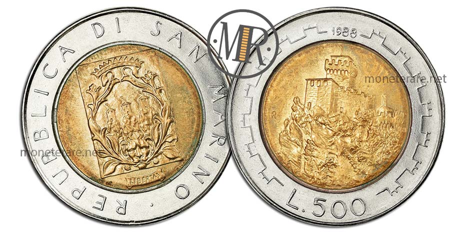 moneta da 500 Lire San Marino 1988 Bimetalliche Cesta La seconda Torre