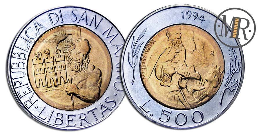500 Lire San Marino Bimetalliche 1994 la Donna Felicissima