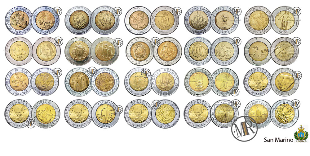 tutte le monete da 500 Lire San Marino Bimetalliche
