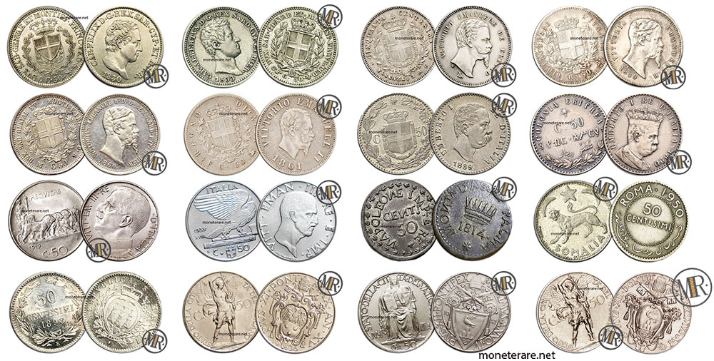 50 Centesimi Lire tutte le monete con il valore