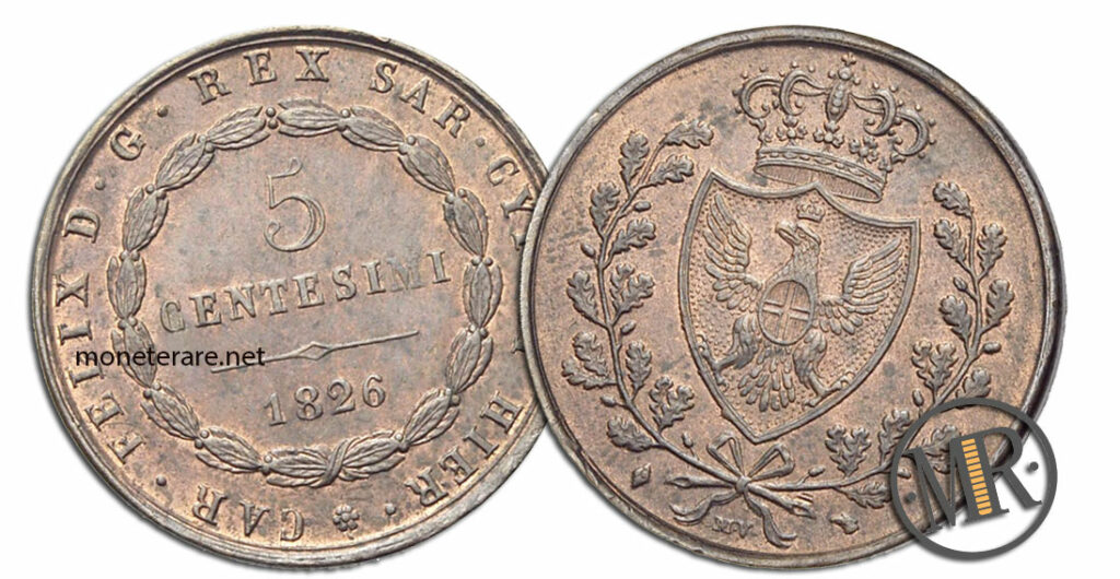 5 Centesimi Carlo Felice - valore delle lire rare