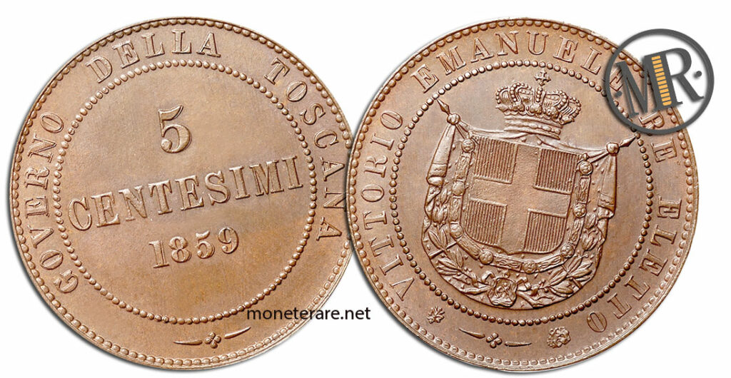 5 Centesimi Vittorio Emanuele III Governo della Toscana valore
