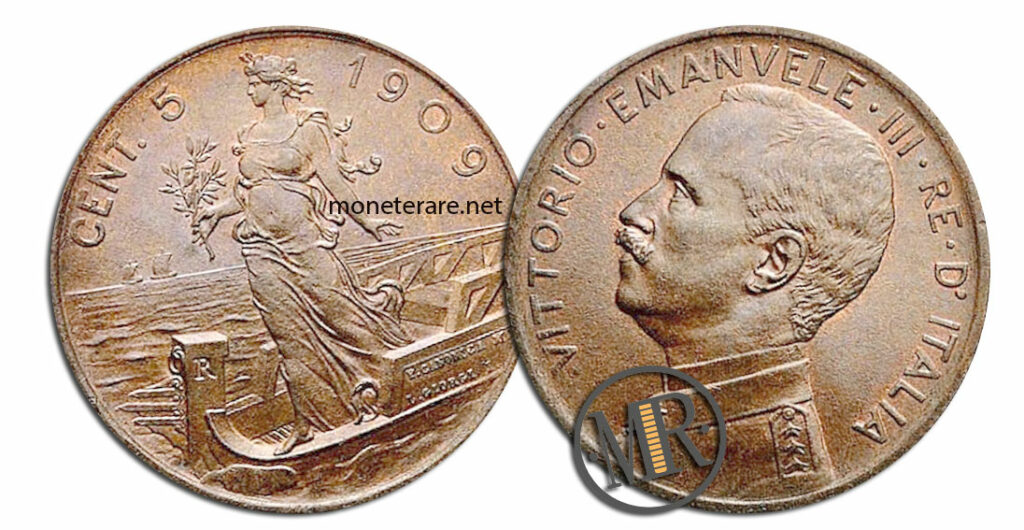 5 Centesimi Vittorio Emanuele III Italia su Prora - valore della moneta rara