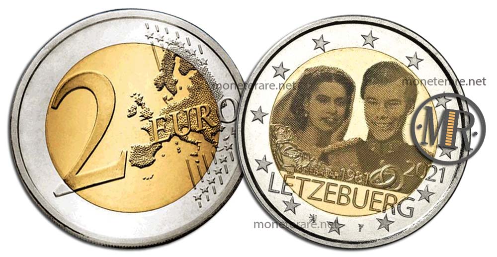 2 Euro Commemorativi Lussemburgo 2021 Anniversario Matrimonio Ologramma