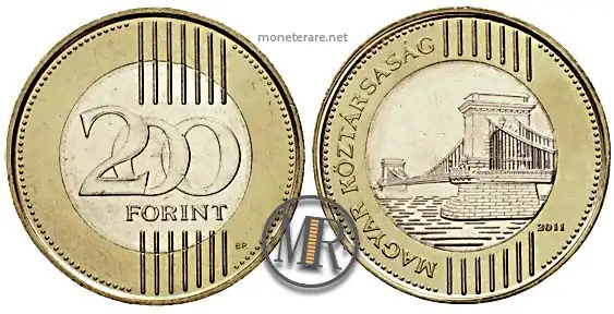 moneta ungherese da 200 forint (200 fiorini ungheresi) 2011