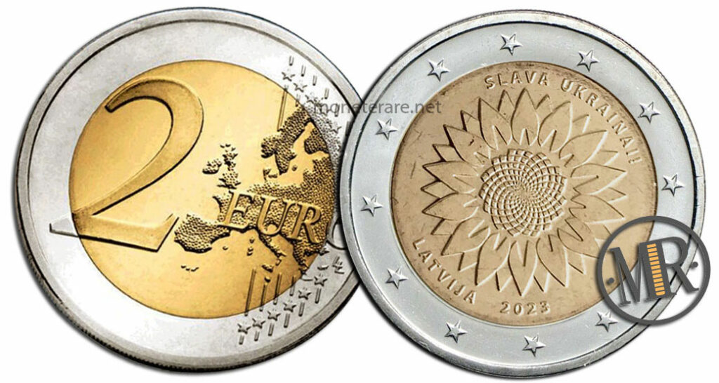 2 Euro Commemorativi Lettonia 2023 Girasole per l'Ucraina